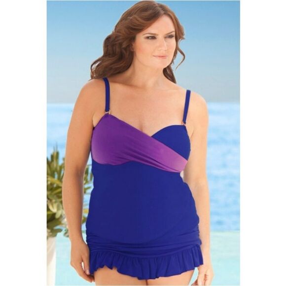 New! INFINITY BLU 2-Piece Colorblocked Top & Skirt Bottom Skirtini Swimsuit Set - Picture 1 of 3